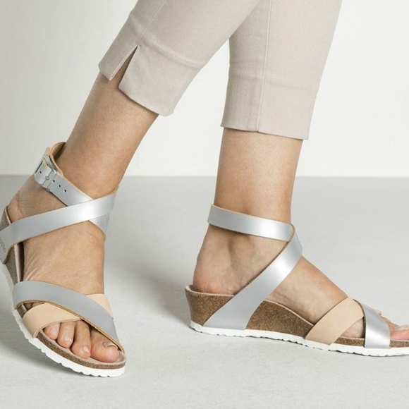 Papillio by Birkenstock Women's  Lola Ankle Strap Wedge Sandals Metallic Sz 36 N - Picture 2 of 16